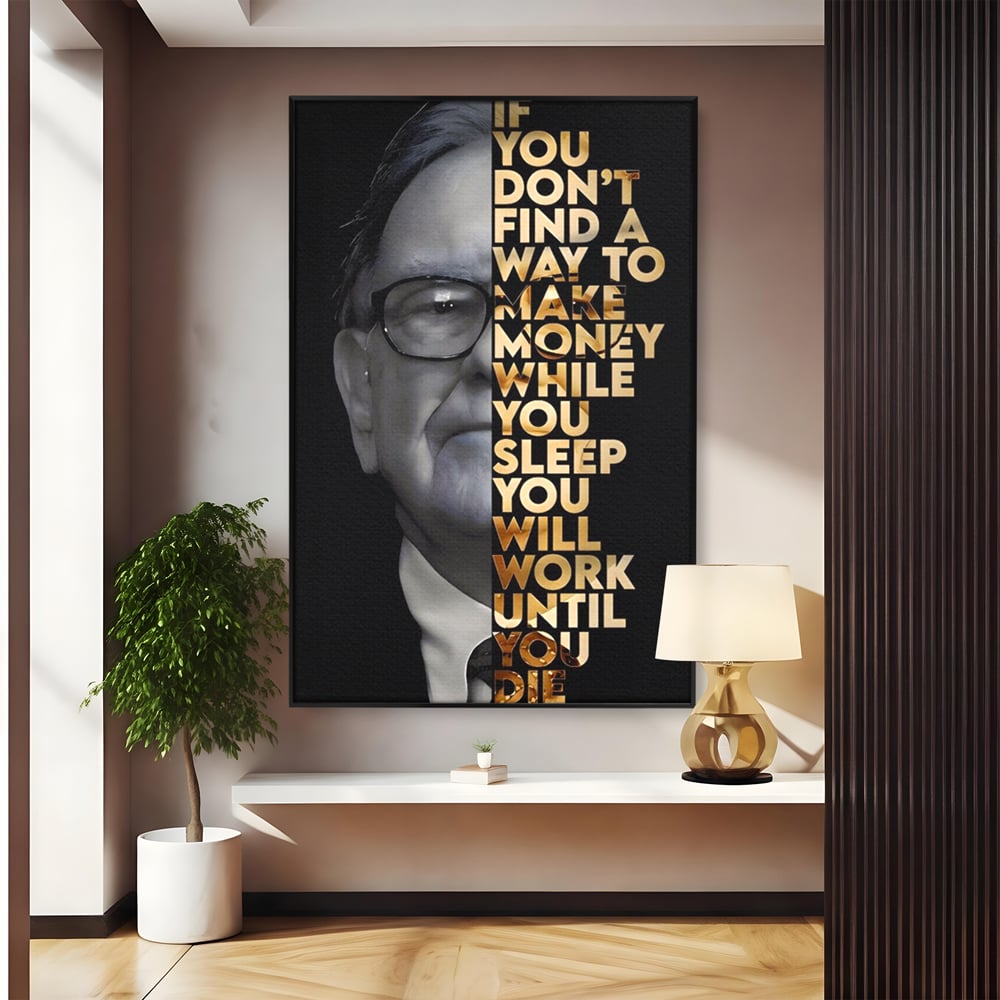 Tablou canvas cu tablou canvas cu warren buffett, in rama de aluminiu negru